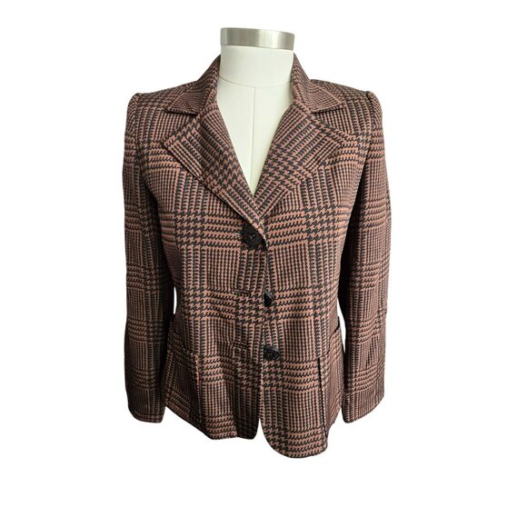 Vintage David Hayes Silk Skirt Suit Brown Black Geometric Size 6 HS166 - Picture 2 of 13